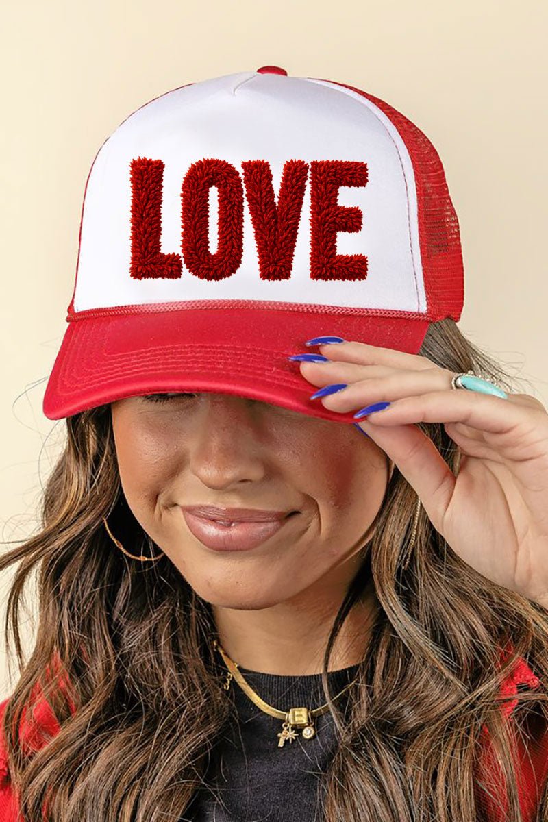 Fall In Love Faux Yarn Foam Mesh Back Trucker Cap - Wholesale Accessory Market