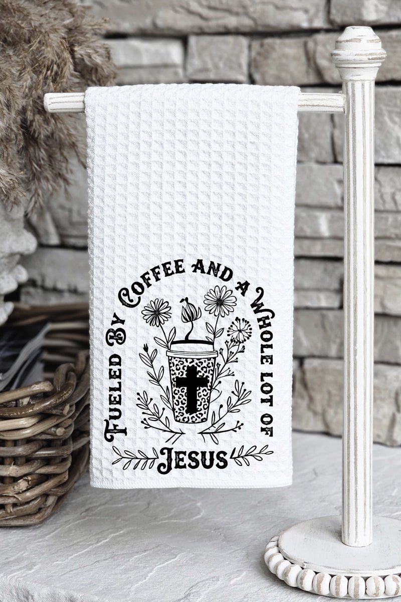 Black Coffee And A Whole Lot Of Jesus Waffle Kitchen Towel - Wholesale Accessory Market