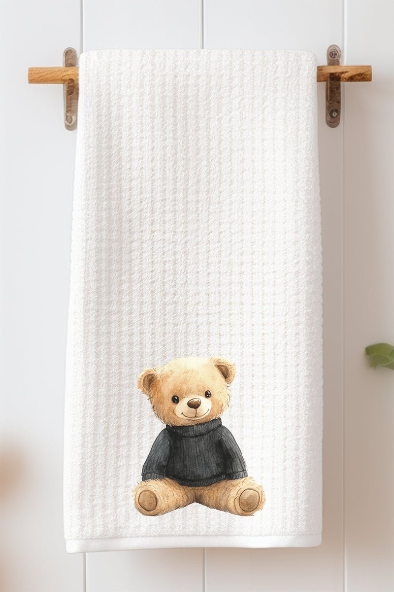 Black Vintage Teddy Bear Waffle Kitchen Towel - Wholesale Accessory Market