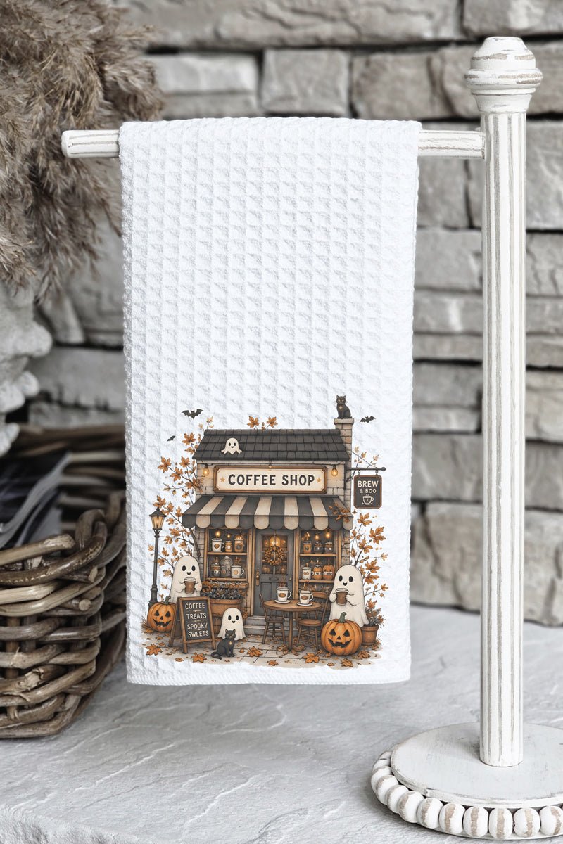 Brew & Boo Coffee Shop Waffle Kitchen Towel - Wholesale Accessory Market