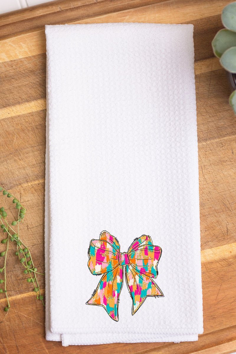 Brushed Colorful Coquette Bow Waffle Kitchen Towel - Wholesale Accessory Market