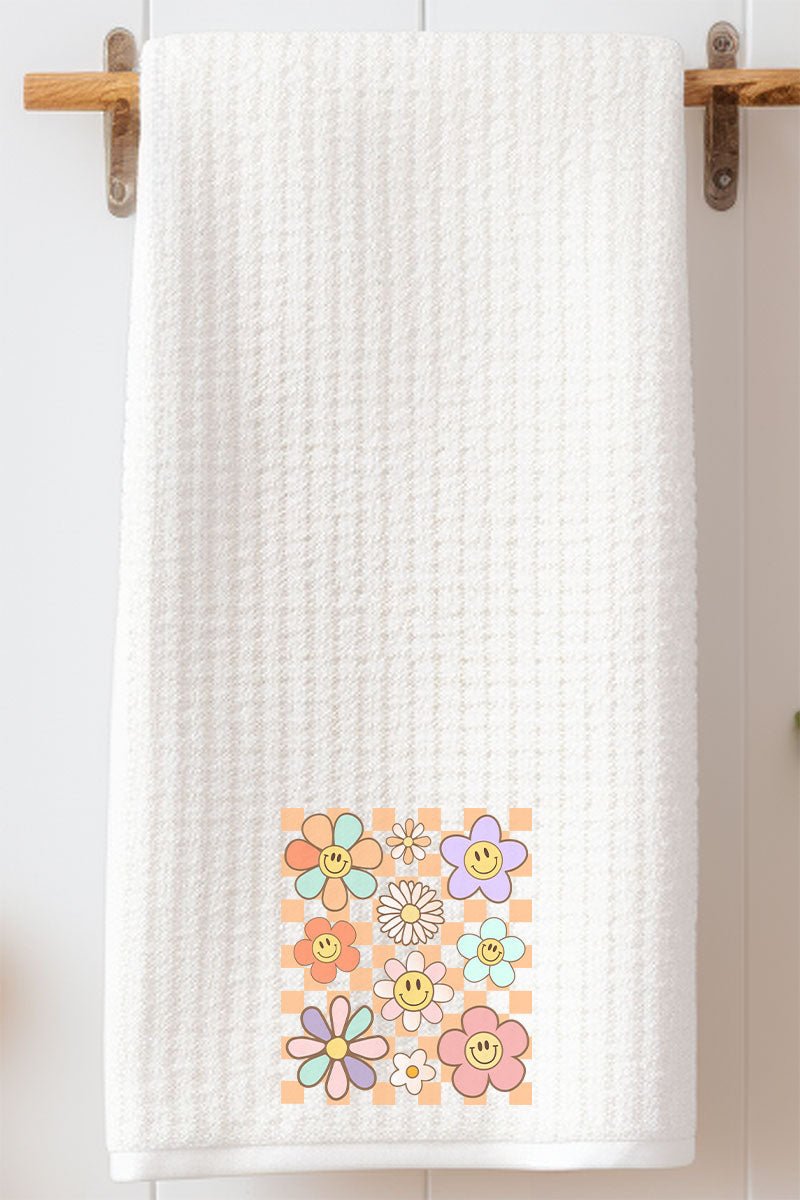 Checkered Happy Florals Waffle Kitchen Towel - Wholesale Accessory Market