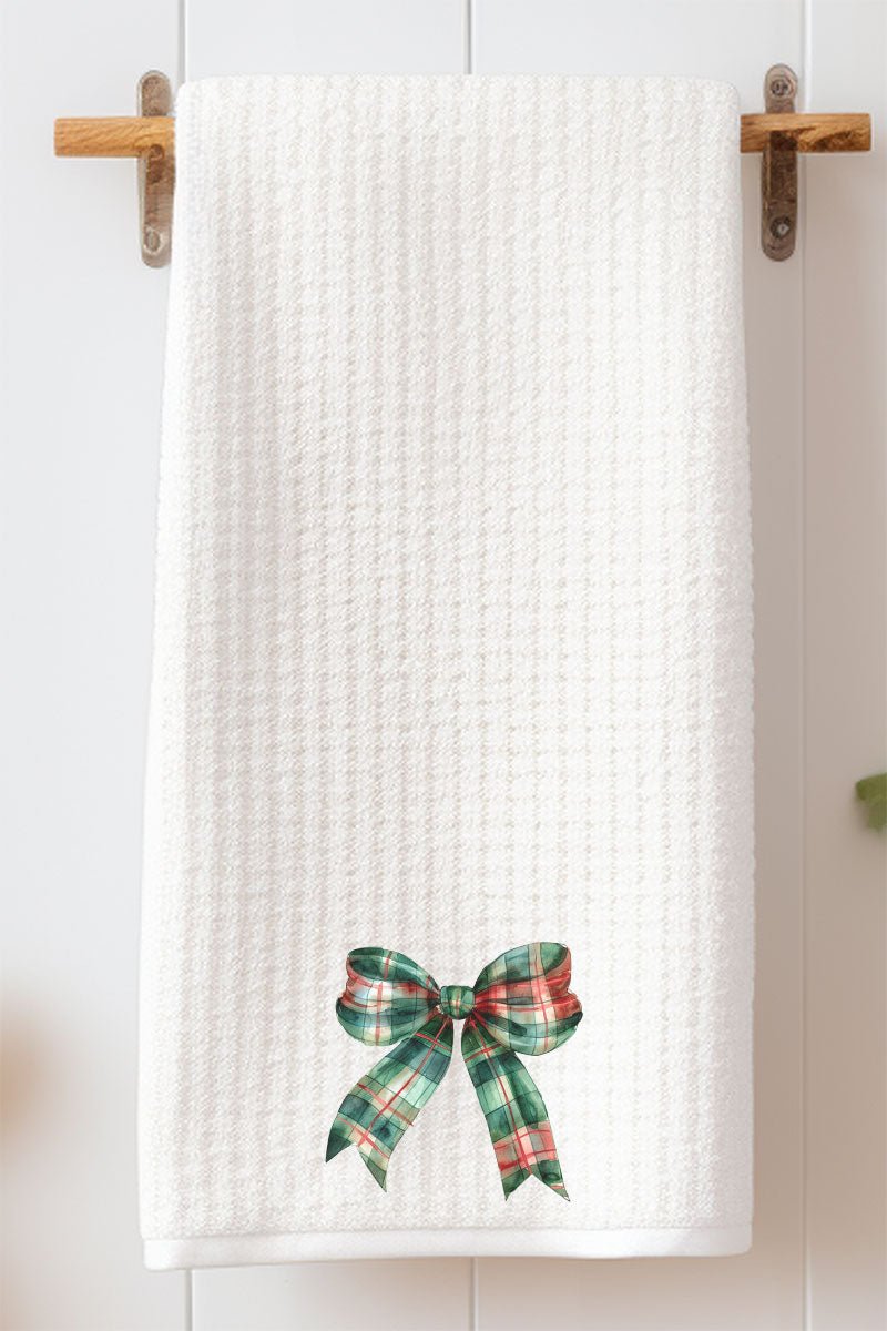 Christmas Plaid Coquette Bow Waffle Kitchen Towel - Wholesale Accessory Market