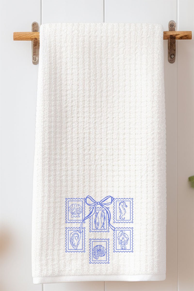 Coquette Coastal Stamps Waffle Kitchen Towel - Wholesale Accessory Market