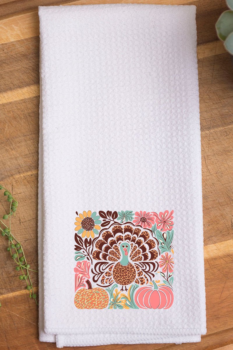 Fall Floral Turkey Waffle Kitchen Towel - Wholesale Accessory Market