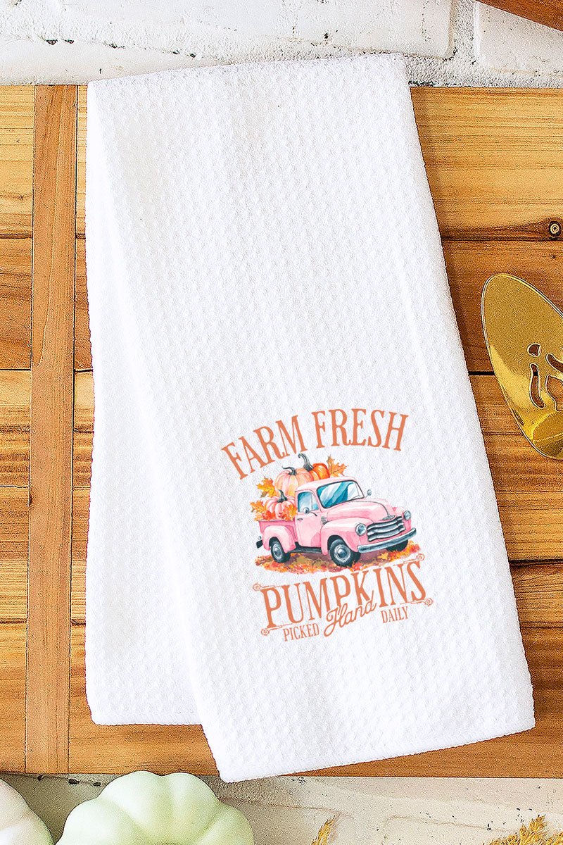 Farm Fresh Pink Pumpkins Waffle Kitchen Towel - Wholesale Accessory Market