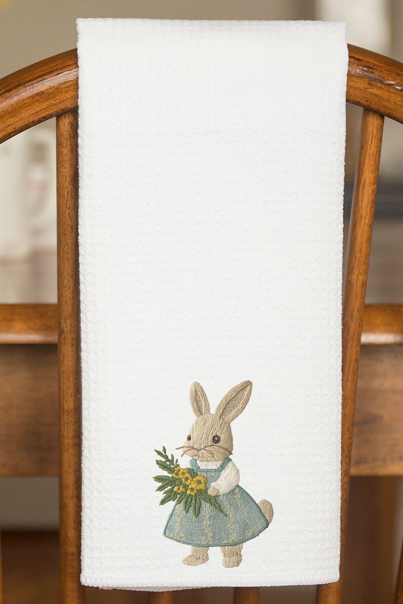 Faux Embroidered Bunny Waffle Kitchen Towel - Wholesale Accessory Market