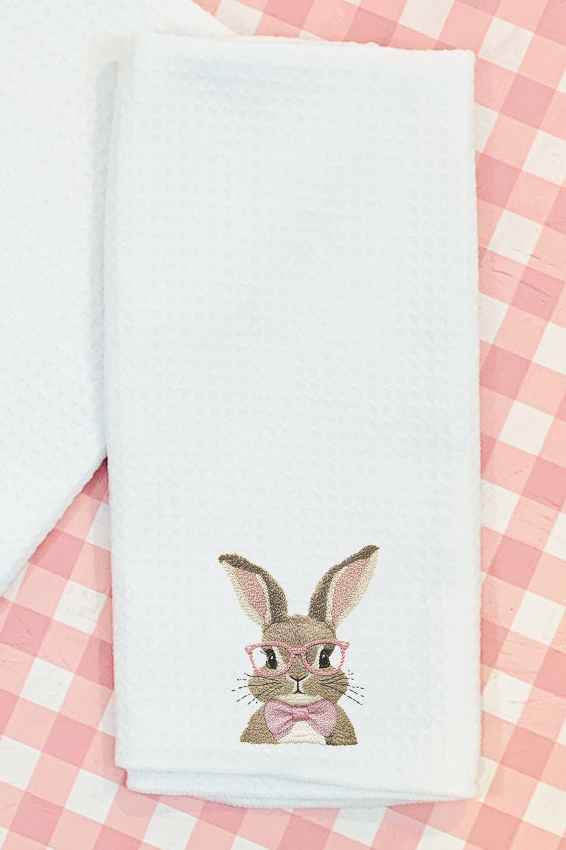 Faux Embroidery Easter Bunny Waffle Kitchen Towel - Wholesale Accessory Market