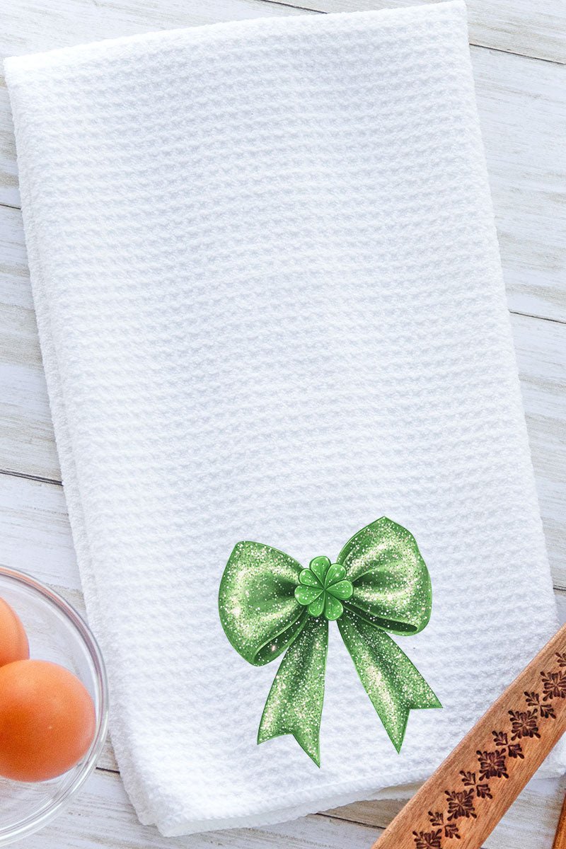 Faux Glitter Clover Coquette Waffle Kitchen Towel - Wholesale Accessory Market