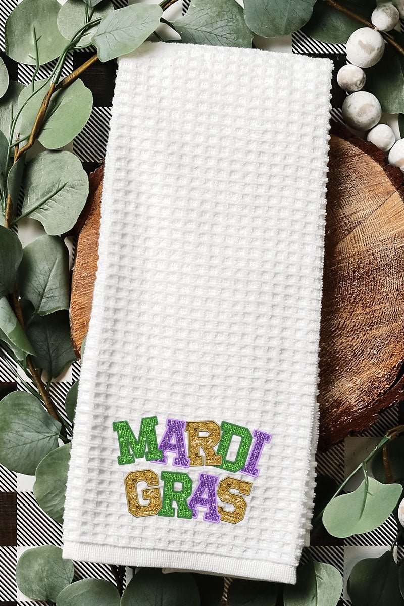 Faux Glitter Mardi Gras Waffle Kitchen Towel - Wholesale Accessory Market