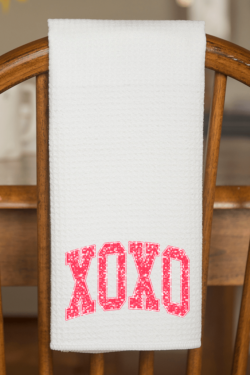 Faux Glitter XOXO Waffle Kitchen Towel - Wholesale Accessory Market
