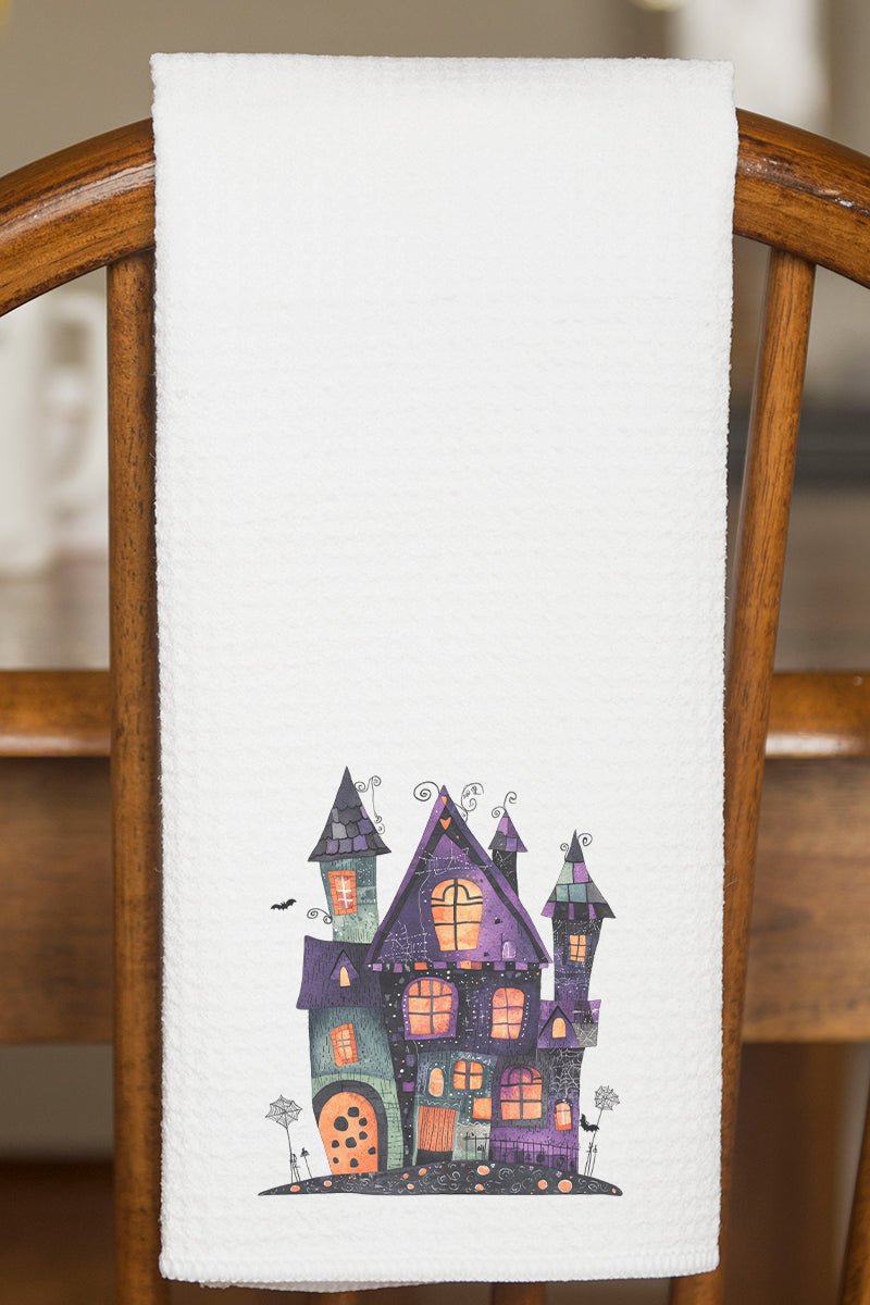 Faux Patchwork Haunted House Waffle Kitchen Towel - Wholesale Accessory Market