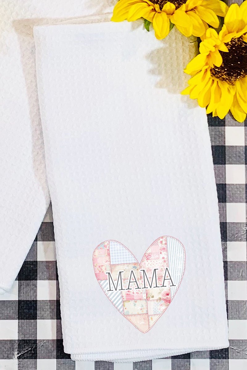 Faux Patchwork Quilt Mama Heart Waffle Kitchen Towel - Wholesale Accessory Market