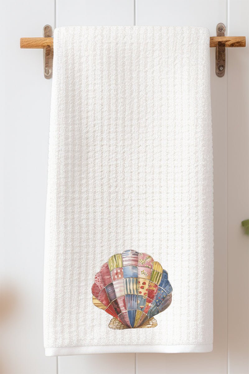 Faux Patchwork Seashell Waffle Kitchen Towel - Wholesale Accessory Market