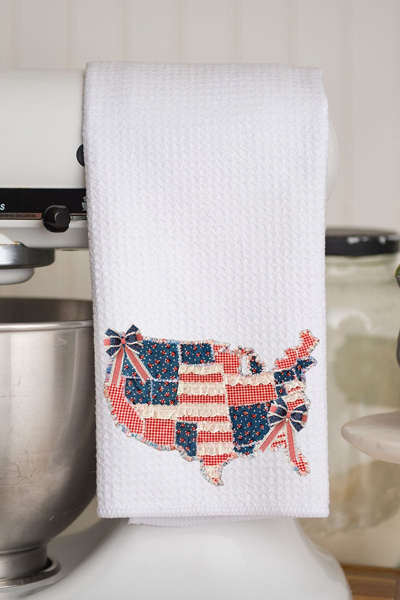 Faux Patchwork USA Map Waffle Kitchen Towel - Wholesale Accessory Market