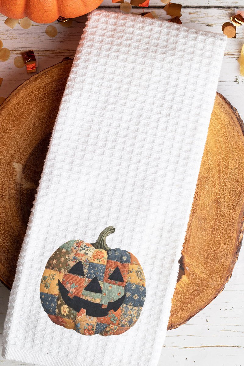 Faux Quilted Pumpkin Waffle Kitchen Towel - Wholesale Accessory Market