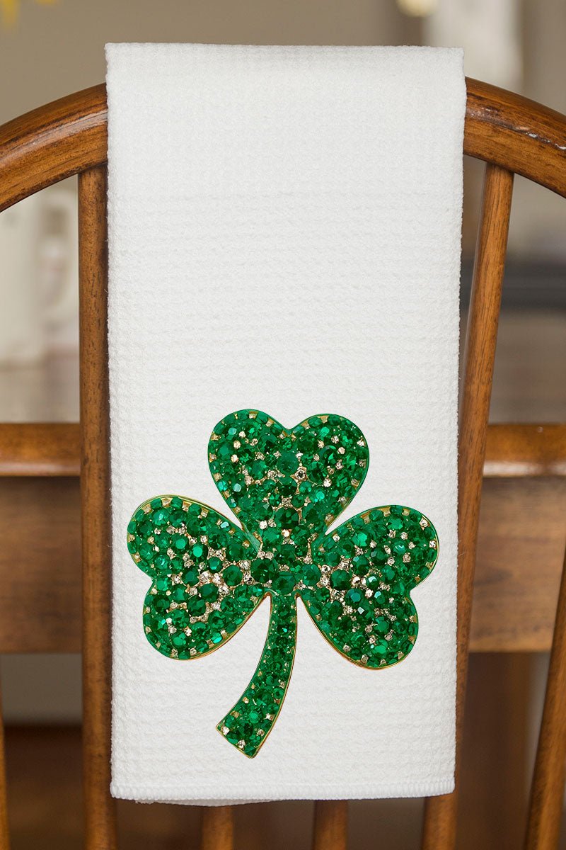 Faux Rhinestone Clover Waffle Kitchen Towel - Wholesale Accessory Market