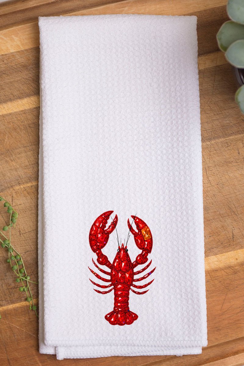 Faux Rhinestone Crawfish Waffle Kitchen Towel - Wholesale Accessory Market