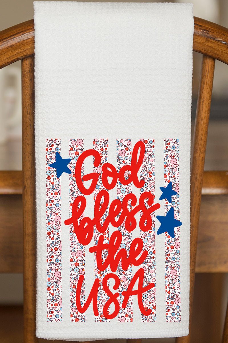 Floral God Bless The USA Waffle Kitchen Towel - Wholesale Accessory Market