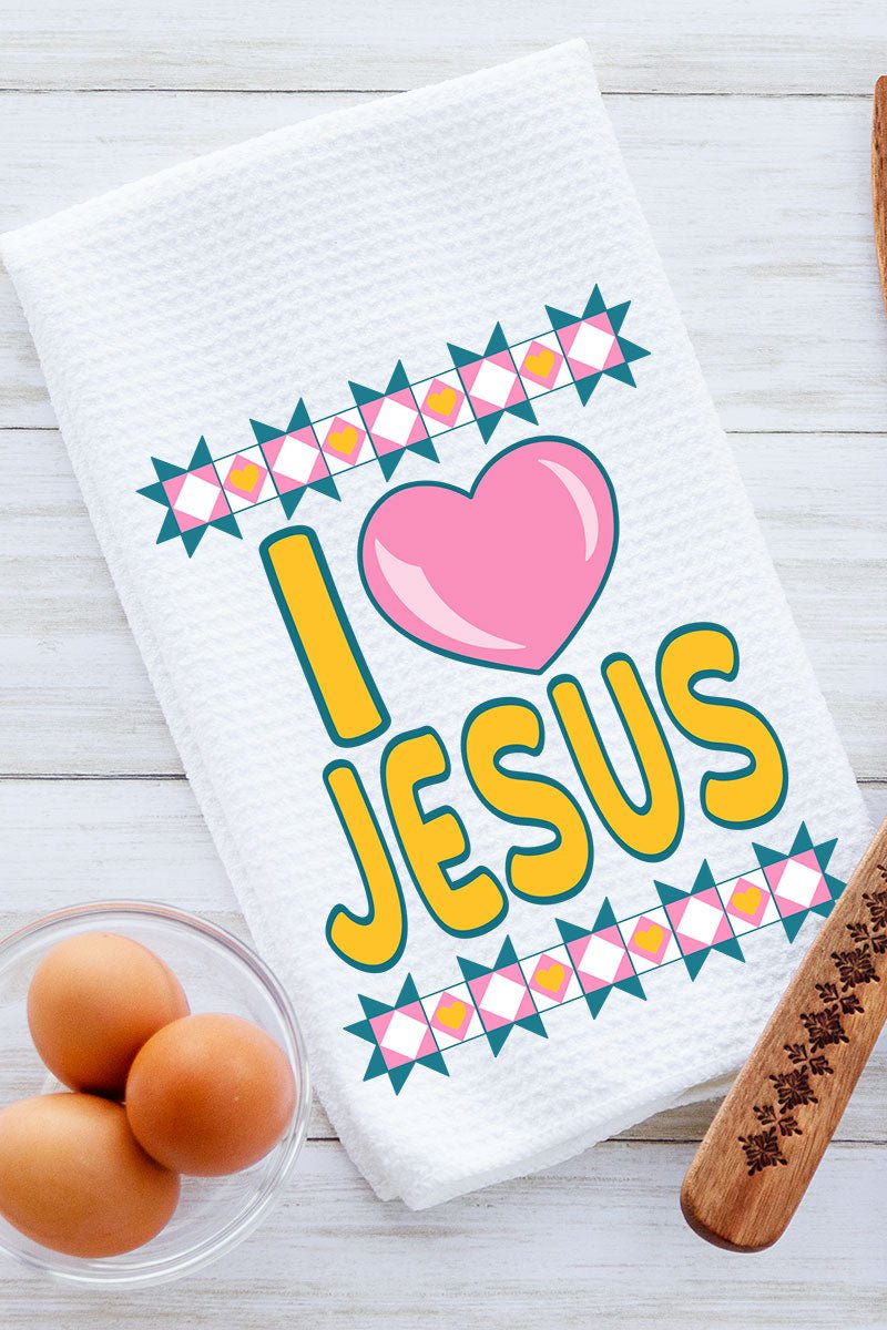 Folk Faith: I Love Jesus Waffle Kitchen Towel - Wholesale Accessory Market