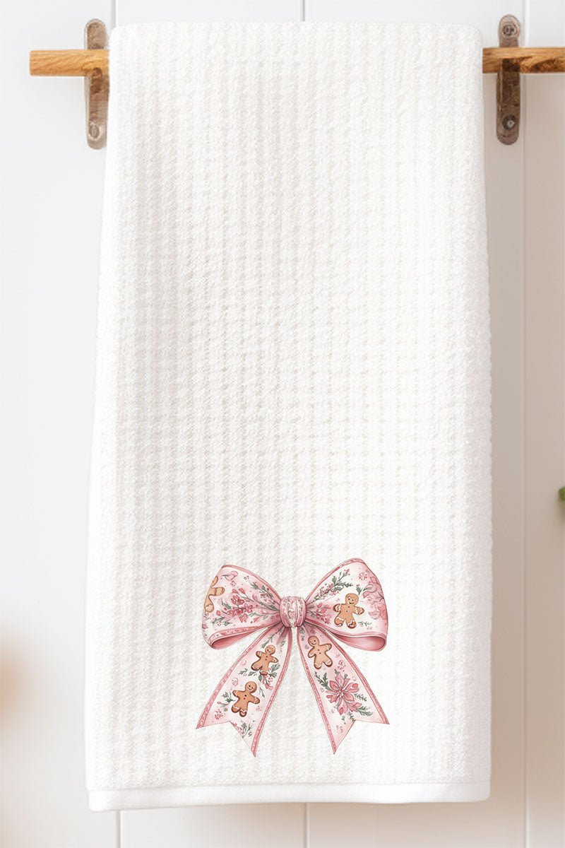 Gingerbread Coquette Bow Waffle Kitchen Towel - Wholesale Accessory Market