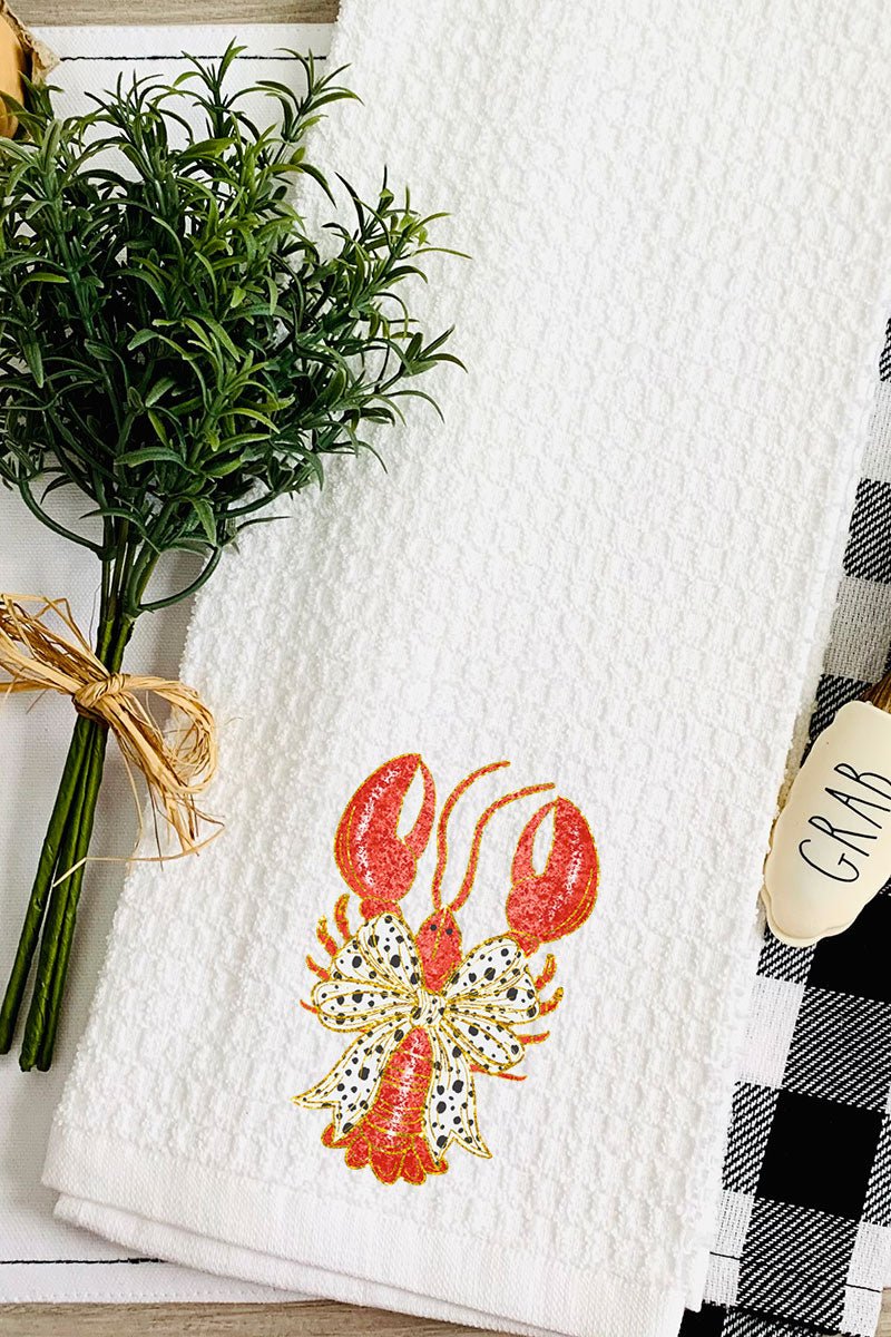 Glitzy Crawfish Coquette Bow Waffle Kitchen Towel - Wholesale Accessory Market