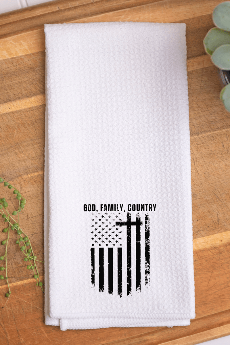 God, Family, Country Waffle Kitchen Towel - Wholesale Accessory Market