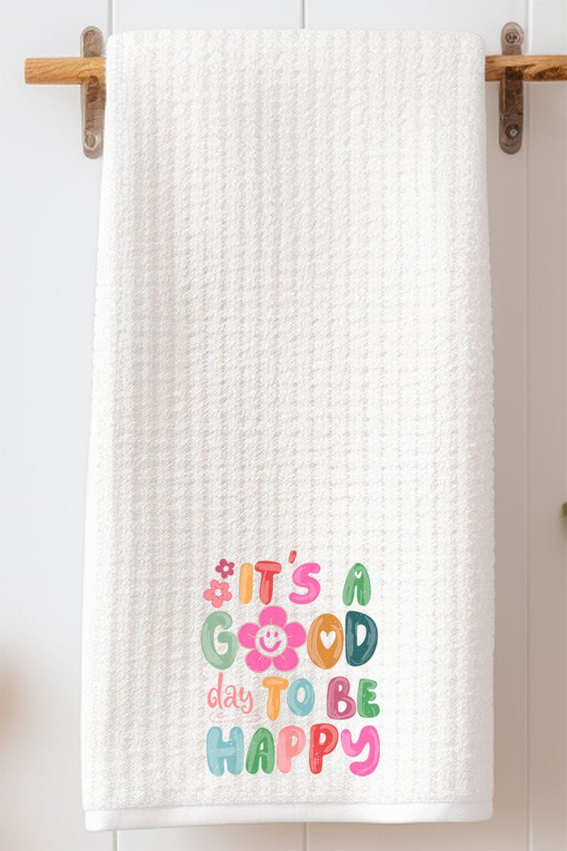 Good Day To Be Happy Waffle Kitchen Towel - Wholesale Accessory Market