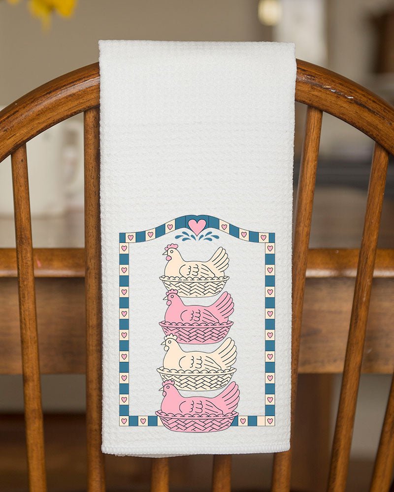 Hen Stack Hearts Waffle Kitchen Towel - Wholesale Accessory Market