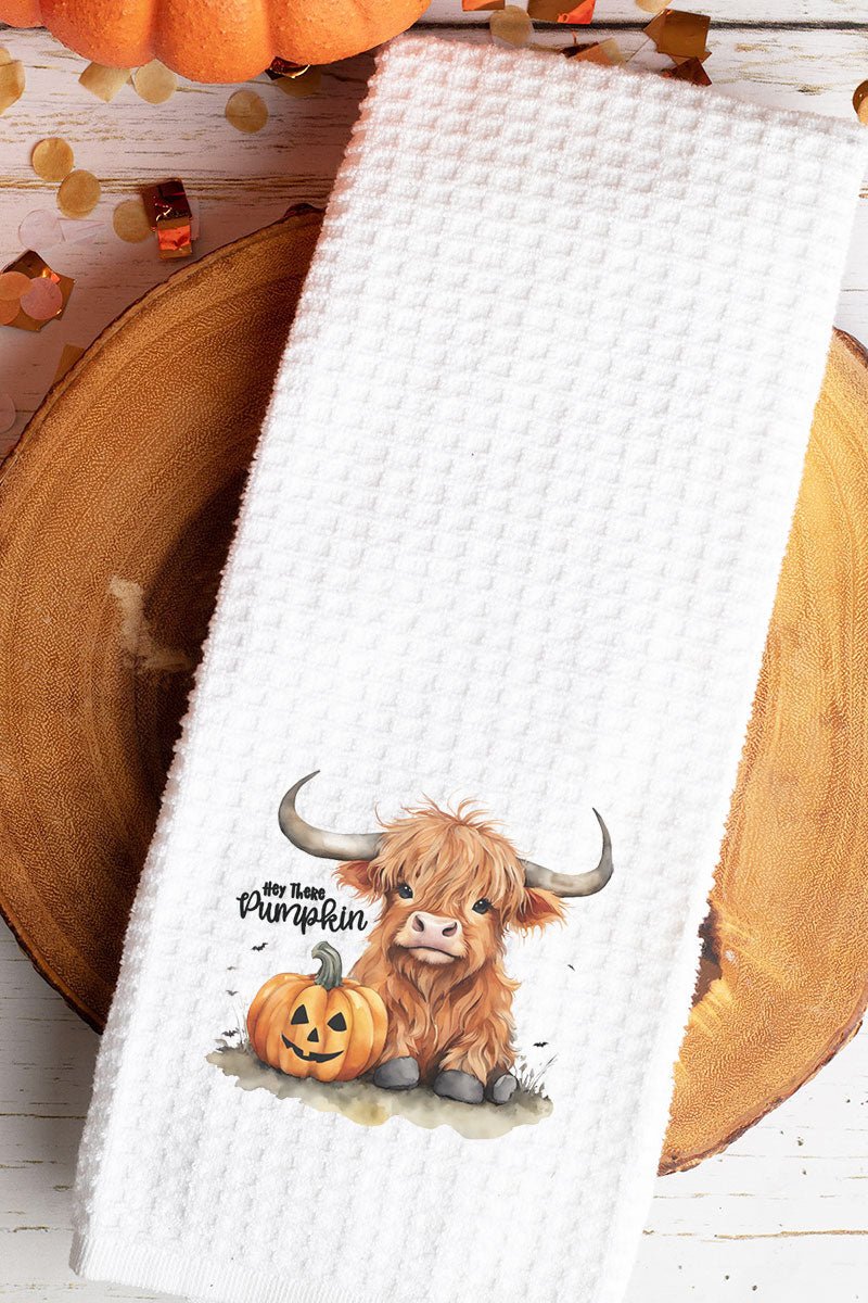 Hey There Pumpkin Highland Cow Waffle Kitchen Towel - Wholesale Accessory Market