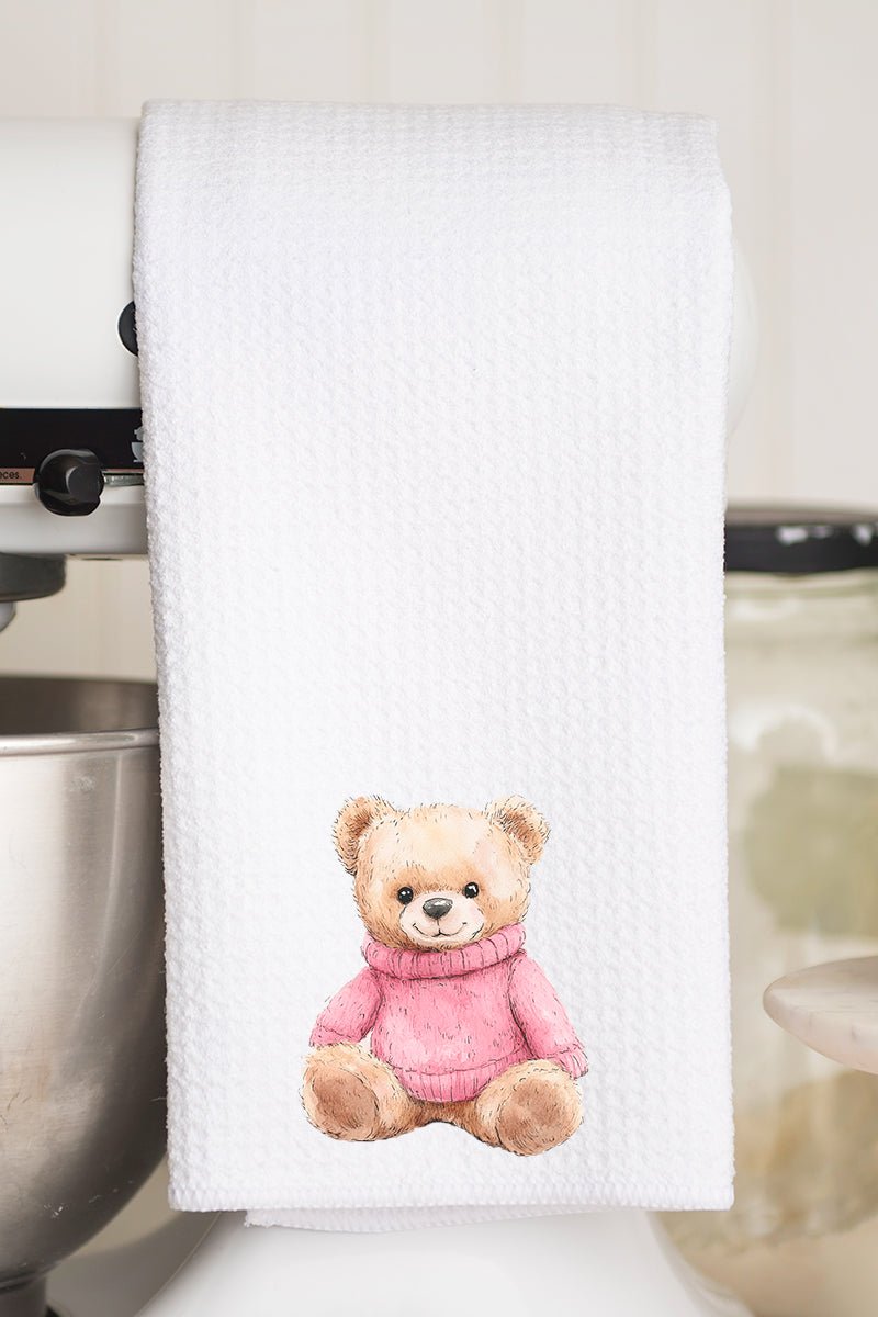 Pink Vintage Teddy Bear Waffle Kitchen Towel - Wholesale Accessory Market