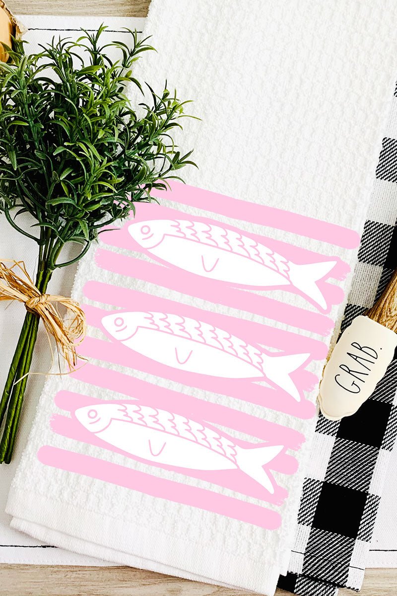 Preppy Pink Fish Waffle Kitchen Towel - Wholesale Accessory Market