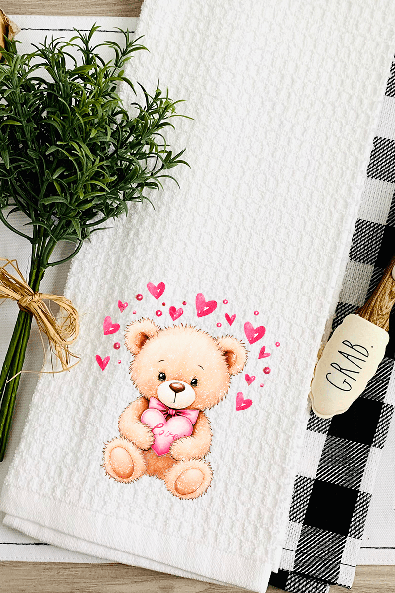 Teddy In Love Waffle Kitchen Towel - Wholesale Accessory Market