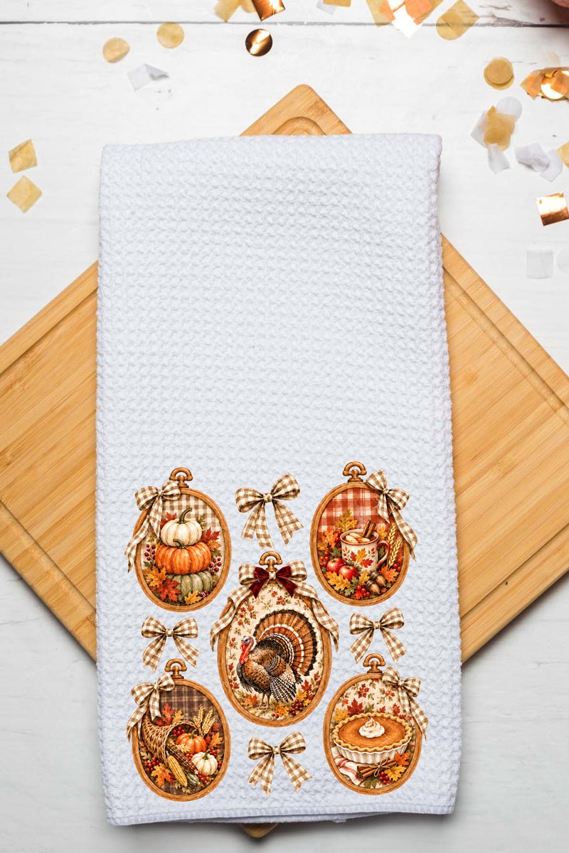 Thanksgiving Portraits Waffle Kitchen Towel - Wholesale Accessory Market