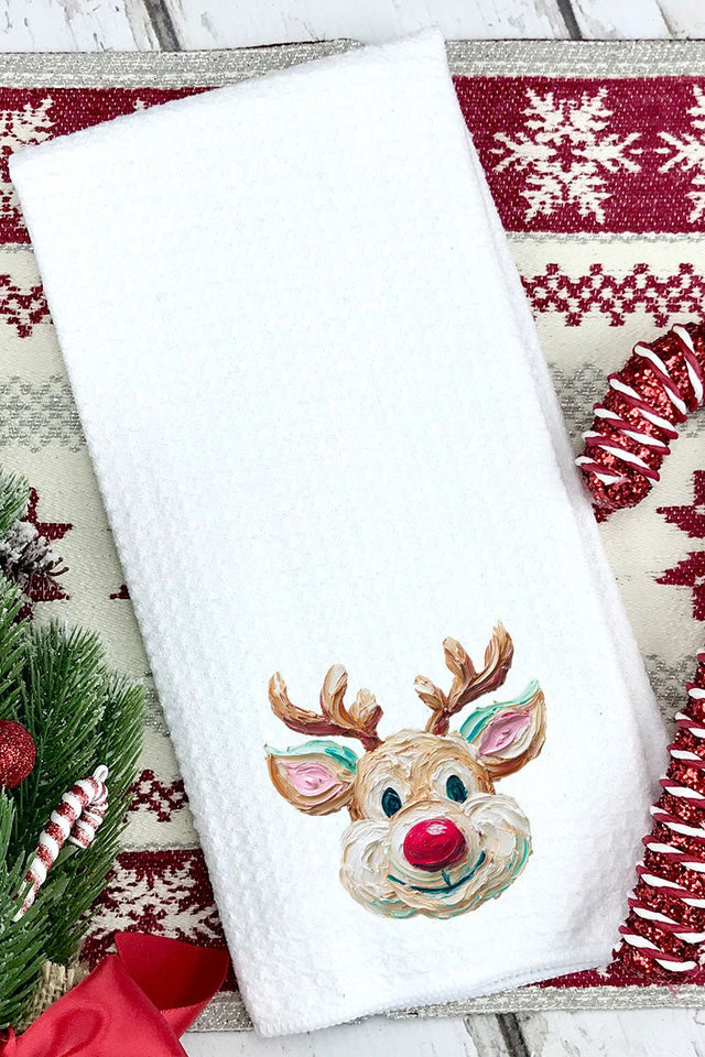 The Colorful Painted Reindeer Waffle Kitchen Towel - Wholesale Accessory Market