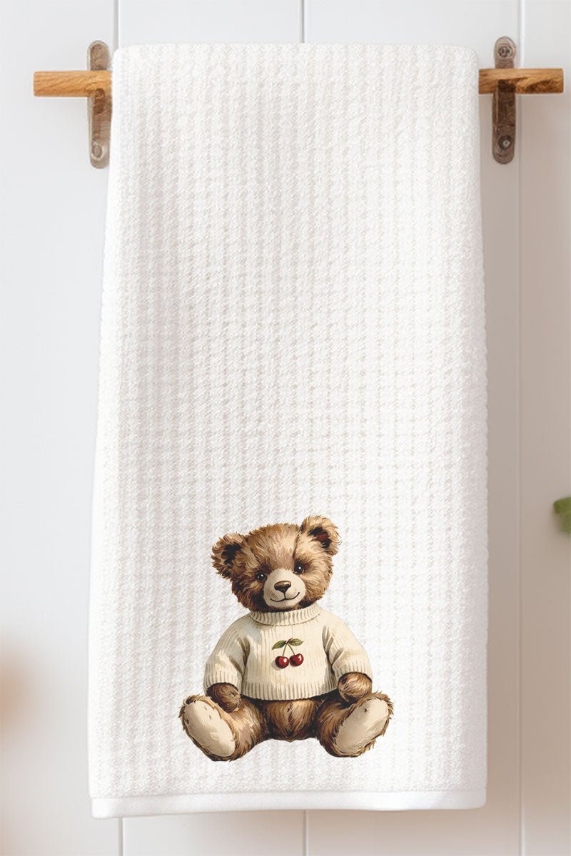 Vintage Cherry Teddy Bear Waffle Kitchen Towel - Wholesale Accessory Market