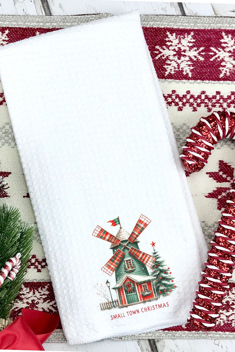 Windmill Small Town Christmas Waffle Kitchen Towel - Wholesale Accessory Market