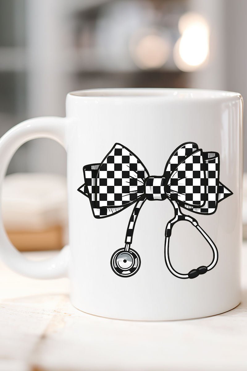 Checkered Black Stethoscope Ceramic Mug - Wholesale Accessory Market