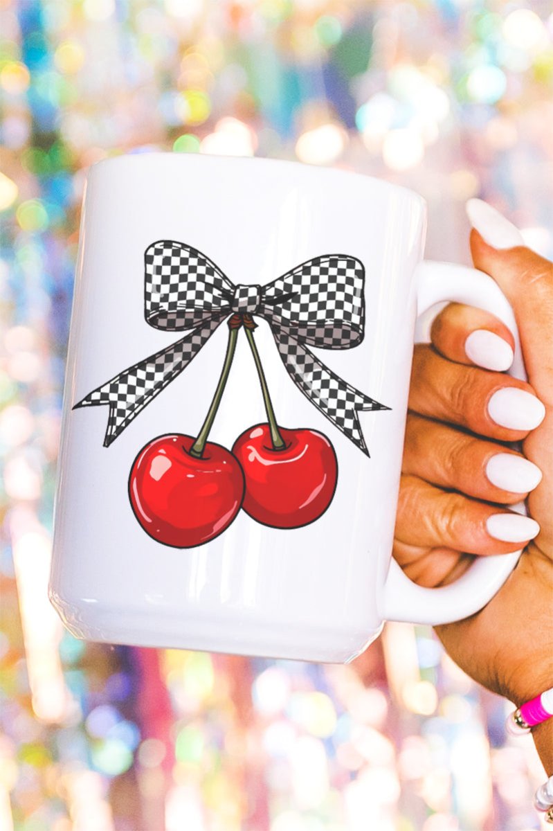Checkered Cherry Dreams Ceramic Mug - Wholesale Accessory Market