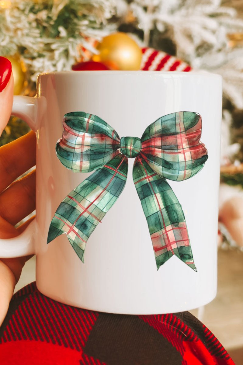 Christmas Plaid Coquette Bow Ceramic Mug - Wholesale Accessory Market
