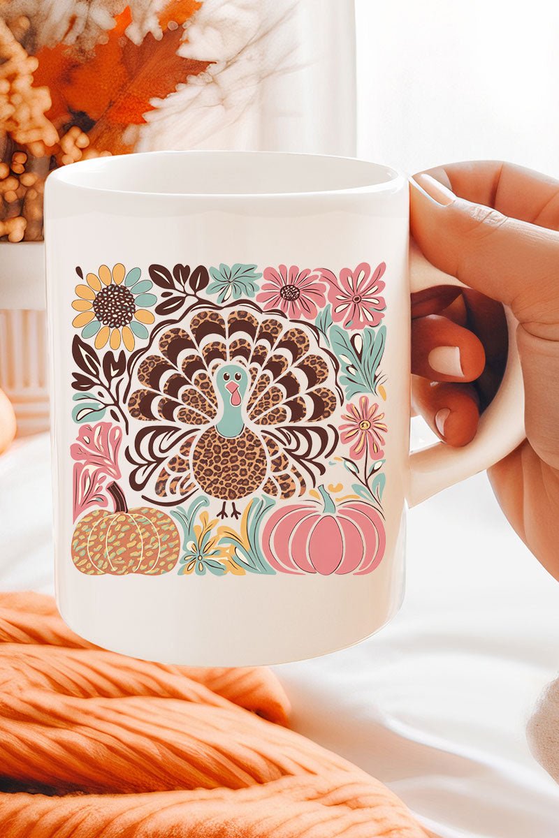 Fall Floral Turkey Ceramic Mug - Wholesale Accessory Market