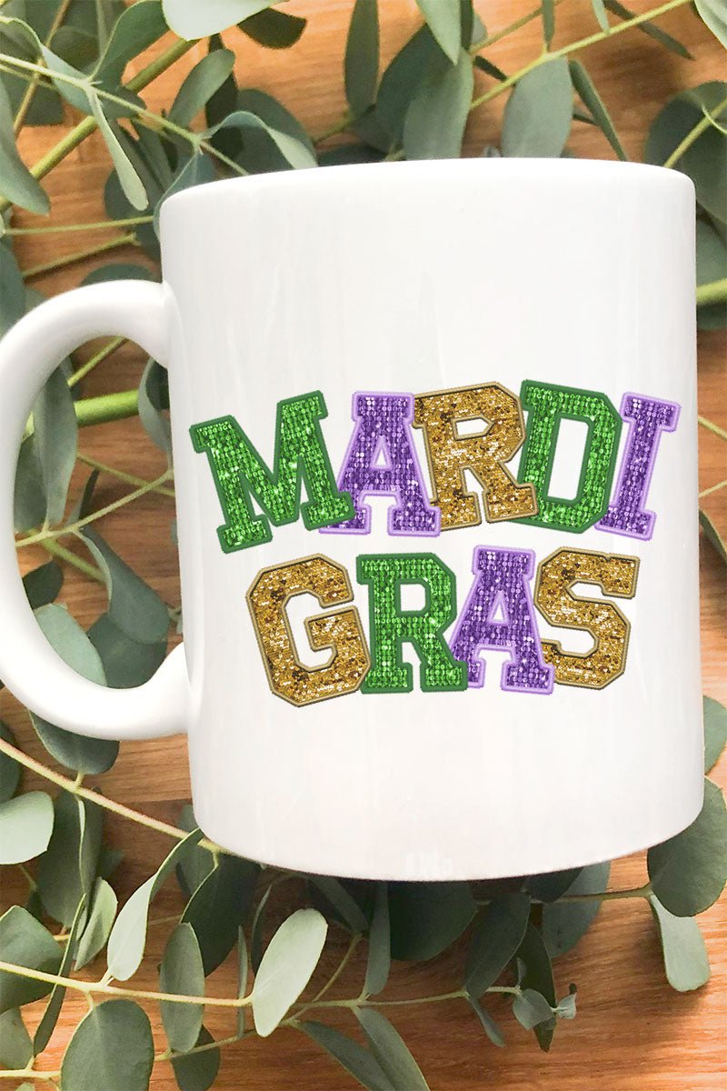 Faux Glitter Mardi Gras Ceramic Mug - Wholesale Accessory Market
