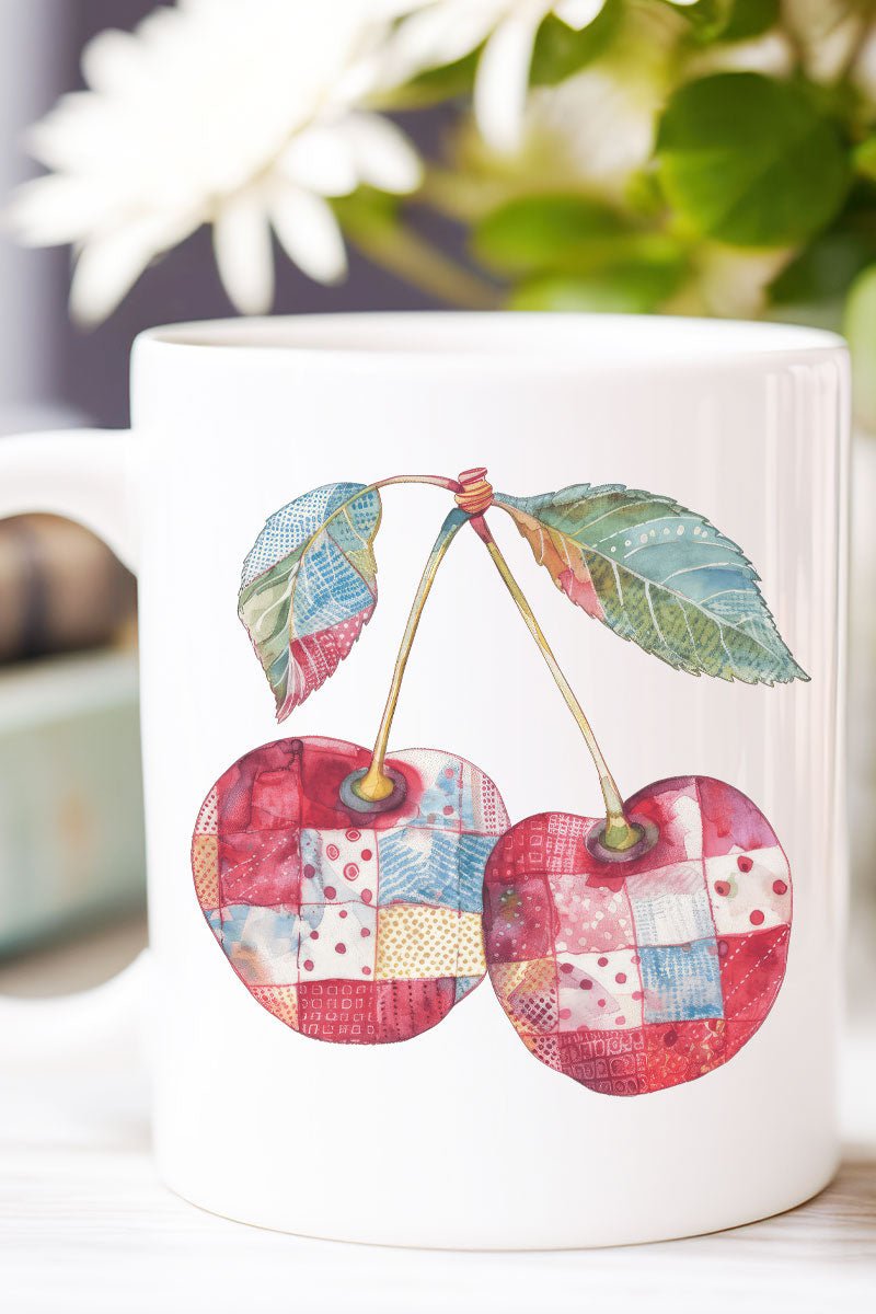Faux Patchwork Cherries Ceramic Mug - Wholesale Accessory Market