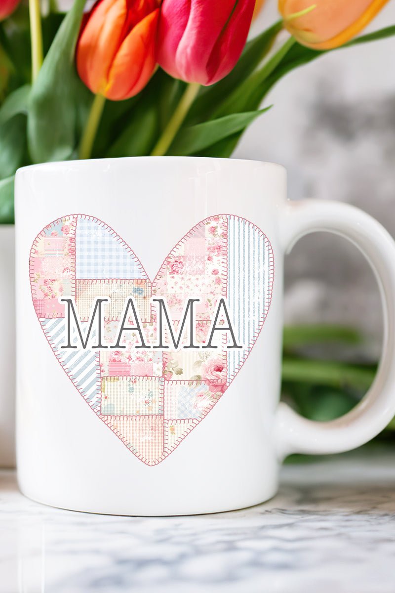 Faux Patchwork Quilt Mama Heart Ceramic Mug - Wholesale Accessory Market