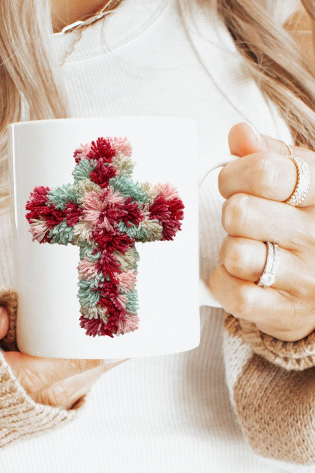 Faux Yarn Cross Ceramic Mug - Wholesale Accessory Market