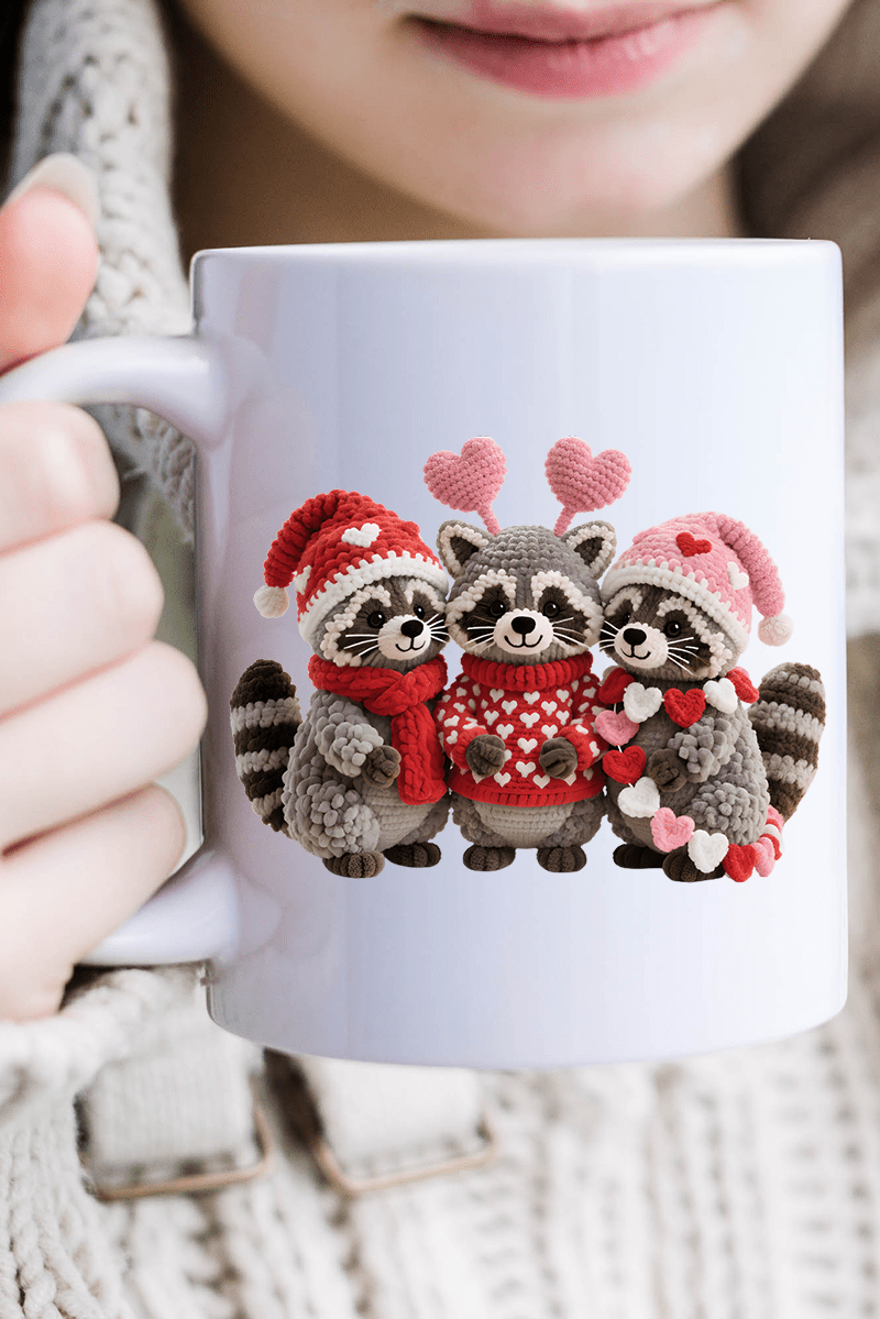 Faux Yarn Raccoon Romance Ceramic Mug - Wholesale Accessory Market