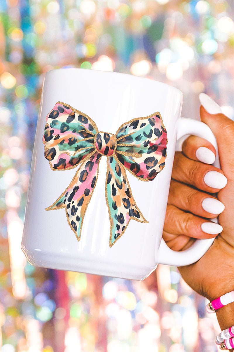 Glitzy Leopard Bow Ceramic Mug - Wholesale Accessory Market