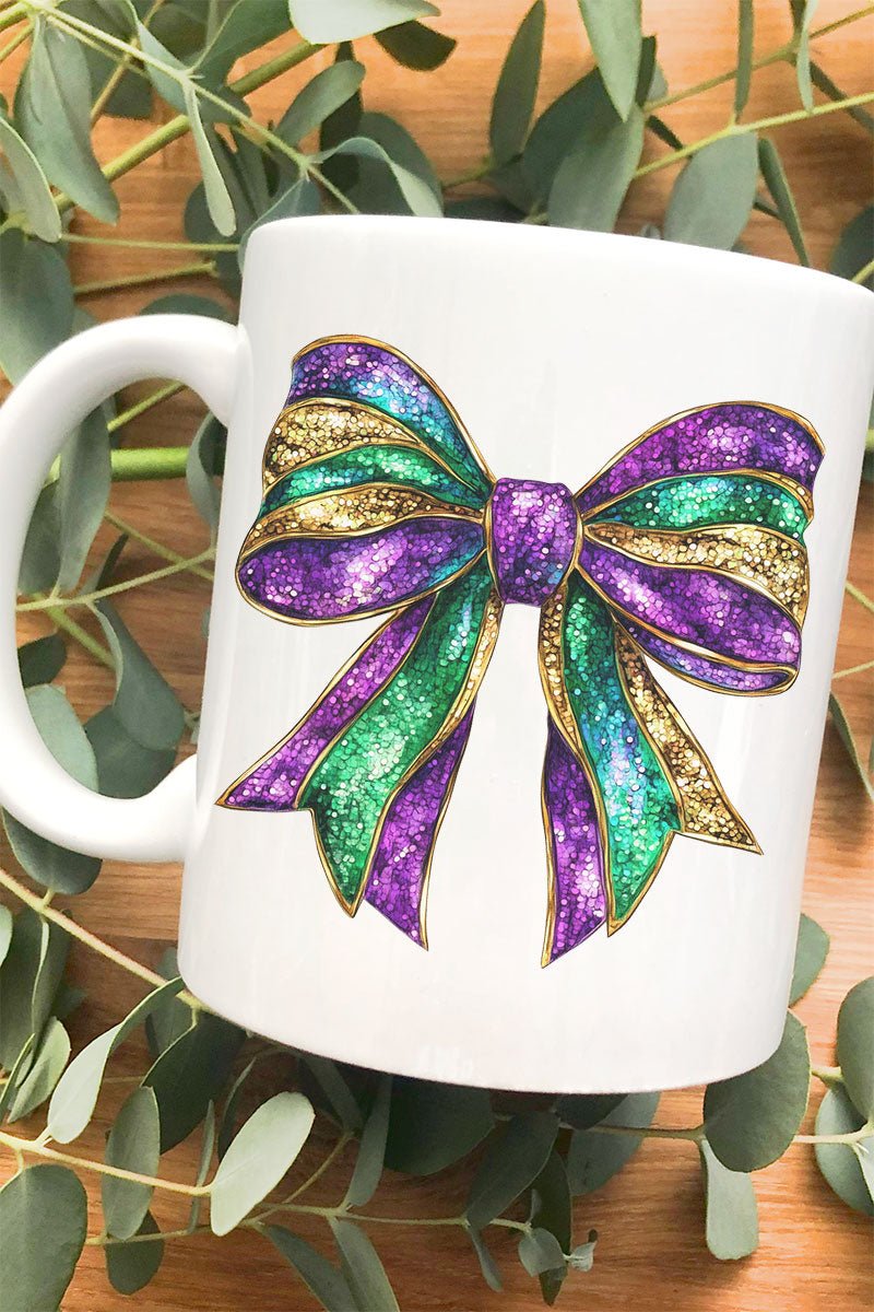 Glitzy Mardi Gras Bow Ceramic Mug - Wholesale Accessory Market