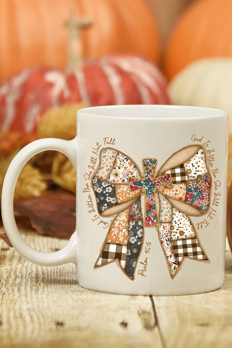 God Is Within Her Patchwork Bow Ceramic Mug - Wholesale Accessory Market