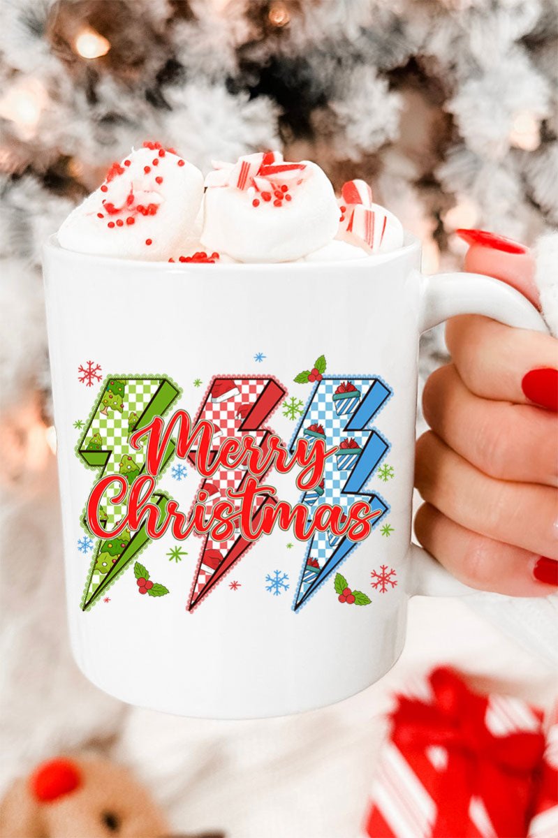 Merry Christmas Lightning Bolts Ceramic Mug - Wholesale Accessory Market